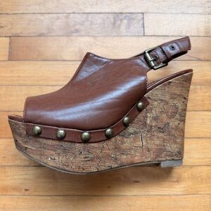 Y2K SODA Platform Shoes 90’s Women’s Size 8 Brown Buckle Slingback Clogs Studded